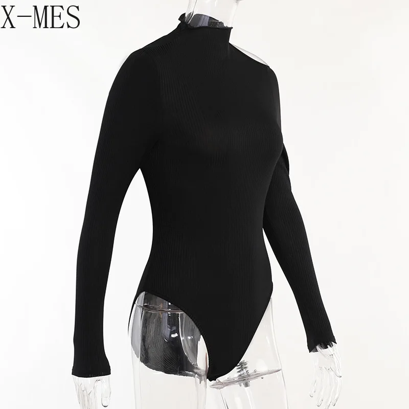 Spring and Autumn New Women Clothing Long-Sleeved Slim Waist Black Sexy Solid Color Y2k Open Back Turtleneck Top Lady Bodysuit