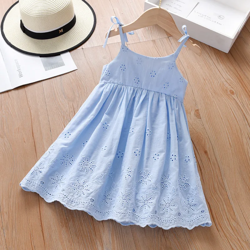 

Summer Korean Version Of Foreign Style Halter Princess Dress 2022 New Girls Hollowed-out Embroidery Dress Summer