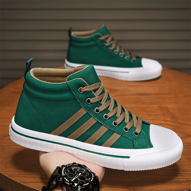 Осенние зеленые парусиновые туфли мужские высокие кроссовки Нескользящая