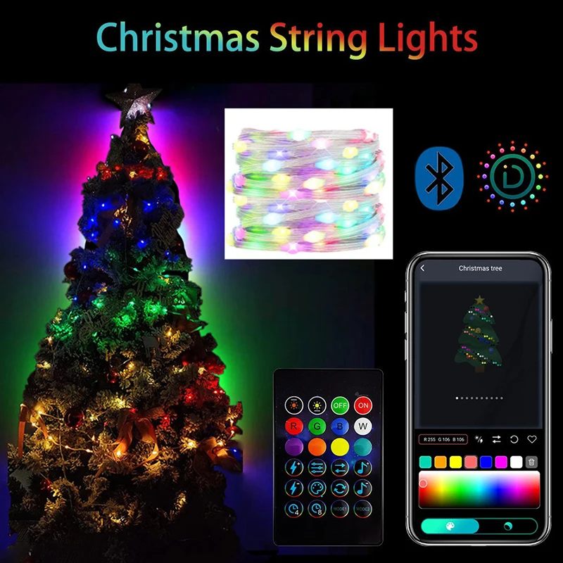 

LED String Fairy Light Bluetooth WS2812B RGBIC Smart App Controller DIY Christmas Tree Garland Lights USB 5V 5m 10m Party Light