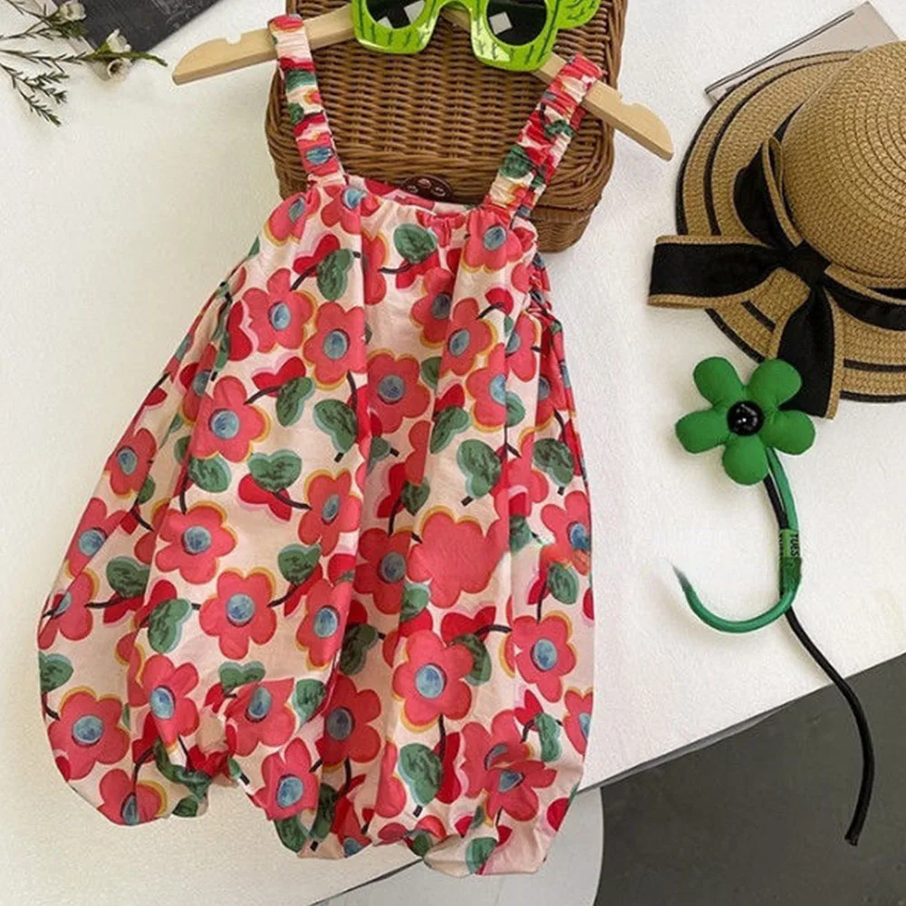 

Menoea/Платья с цветочным принтом на подтяжках для маленьких девочек новое модное летнее Повседневное платье с цветочным рисунком для маленьк...