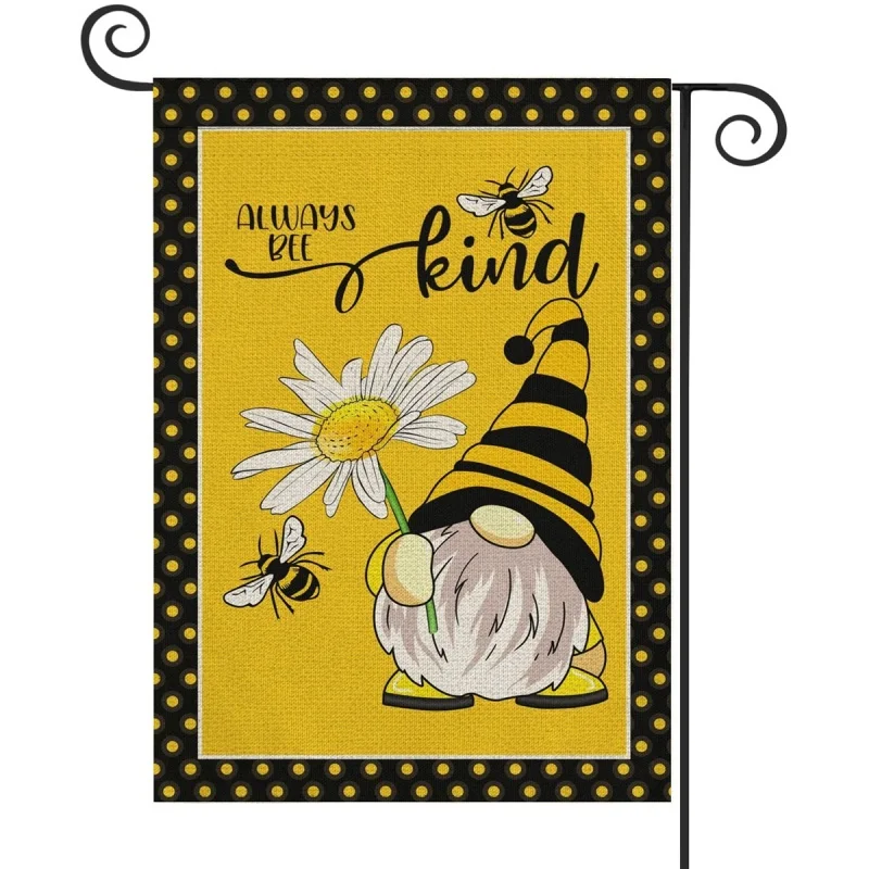 

1PC Always Bee Kind Pattern Linen Cotton Garden Flag Banner Indoor Outdoor Home Garden Hanging Decor