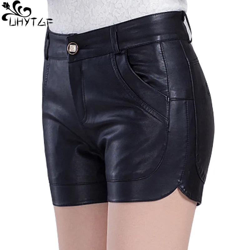 UHYTGF Spring And Autumn Leather Shorts Female Korean Version Loose Wide Leg Pants High Waist PU Leather New Women's Shorts17