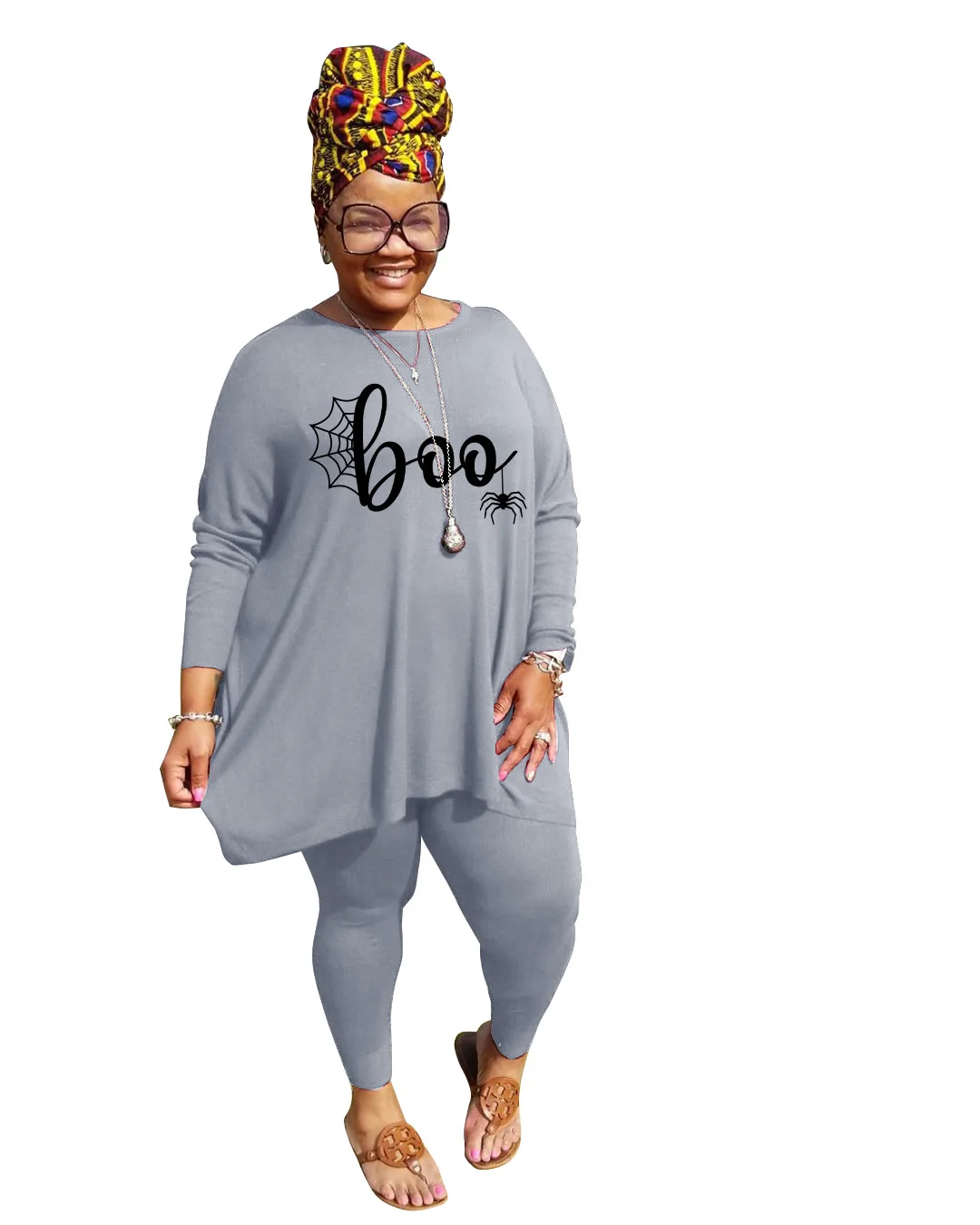 Женский зимний костюм-двойка с длинным рукавом и круглым вырезом