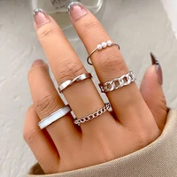 5pcs bohemian geometric metal ring set for women vintage sliver color pearl butterfly finger rings 2022 trendy jewelry gift