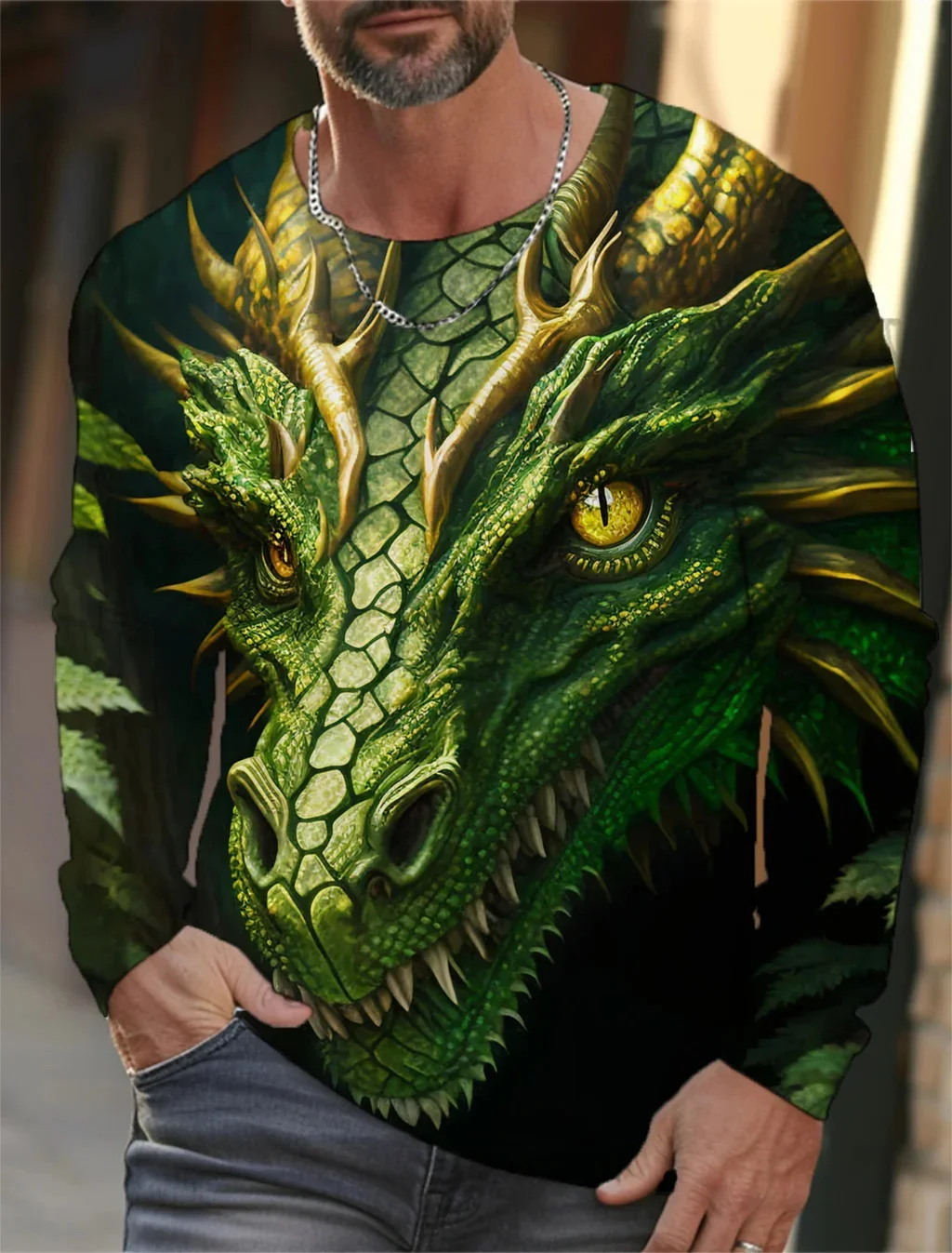 

Футболка мужская с длинным рукавом, Повседневная рубашка с 3D принтом дракона, модная уличная одежда в стиле Харадзюку