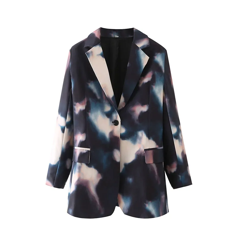

Tie-dyed Chic Office Lady Loose Blazers For Women Elegant Stylish Coats 2023 Women's Long Sleeve Single Button Straight Blazer