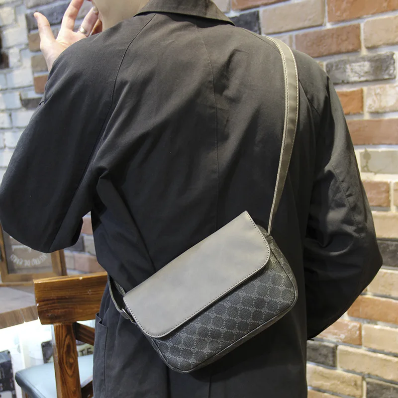 

Fashion Black Plaid Men Bags Shoulder Crossbody Leather Sling Bag for Male Single Shoulder Man Messenger Bags Sling Backpack