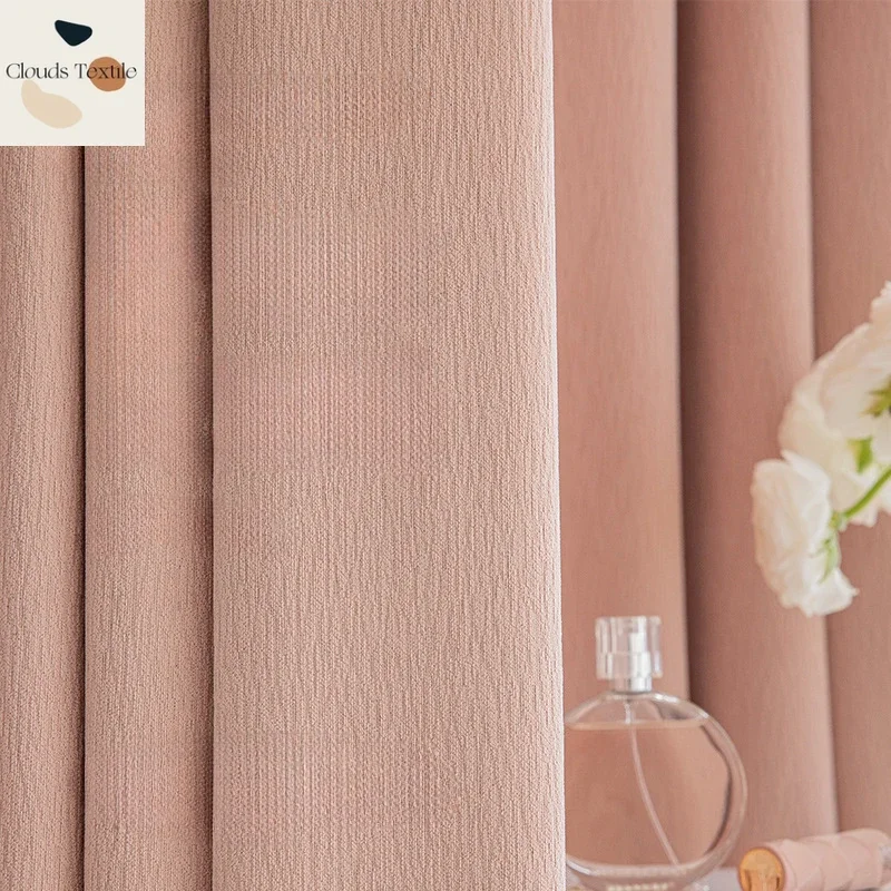

High Shading and Thickened Chenille Jacquard Curtains for Living Dining Room Bedroom Pink Simple and Luxurious
