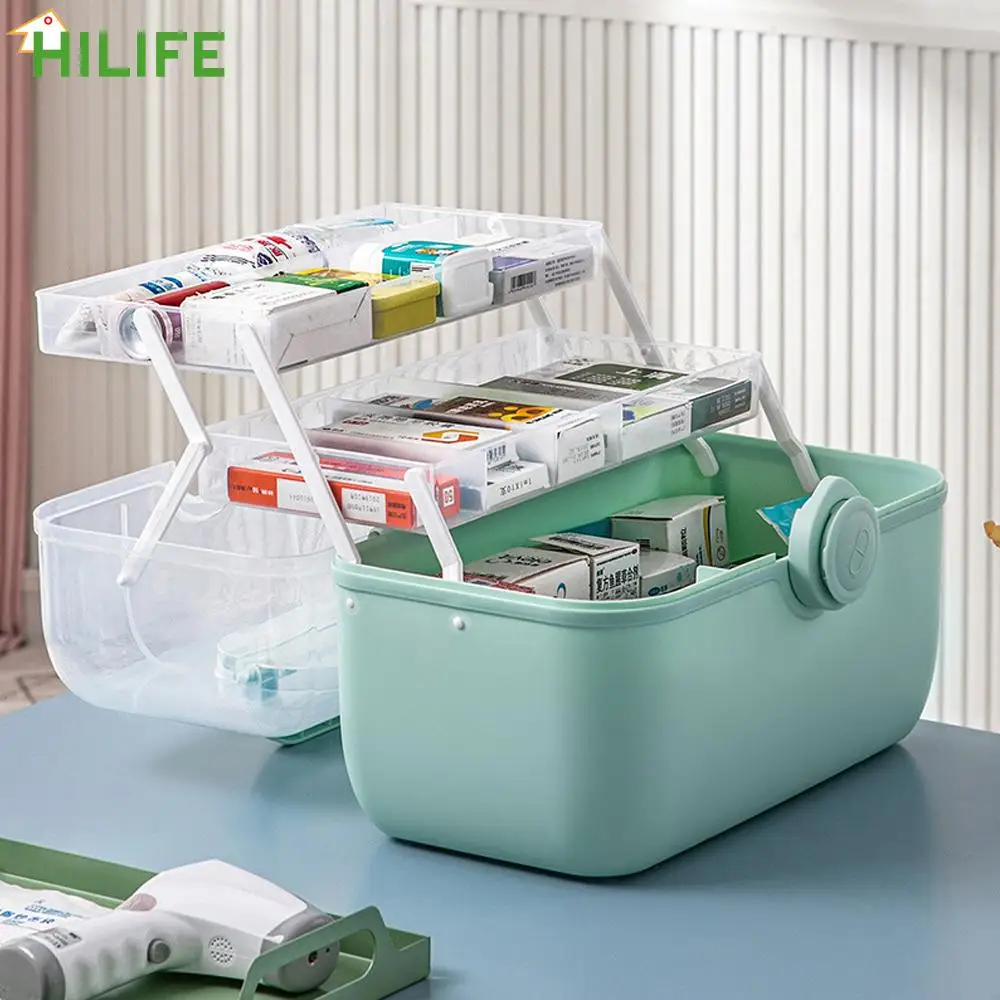 

Portable Medicine Storage Box Organizer First Aid Kit Storage Box Family Emergency Pill Case 3 Tiers Plastic High Capacity