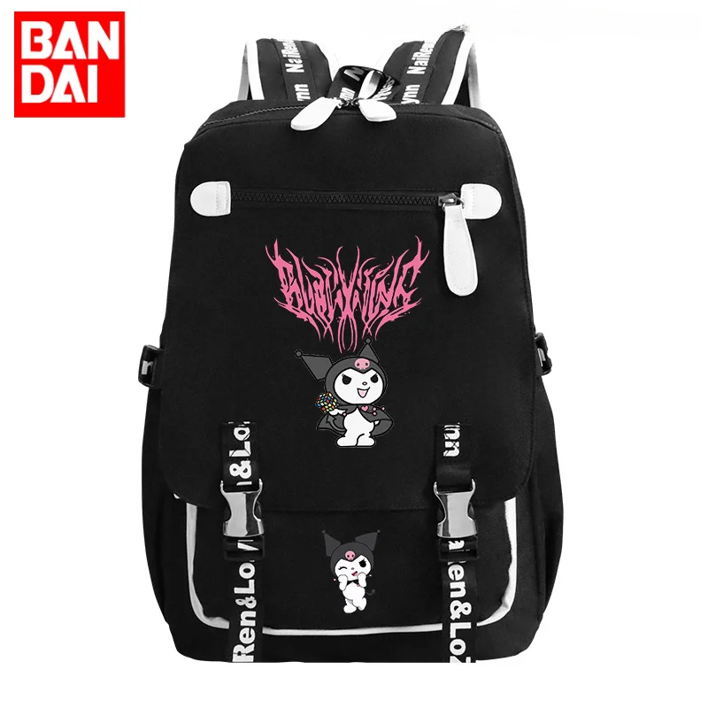 

Bandai Kuromi Kuromi Double Iron Buckle Computer Bag Sports Travel Student Schoolbag Leisure Shoulder Children's Zipper Backpack