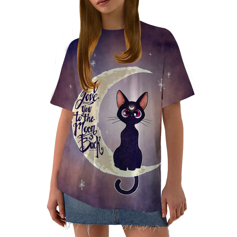 

New women's printed pattern women's fashion T-shirt cat love trend new women's cartoon kawaii short-sleeved top