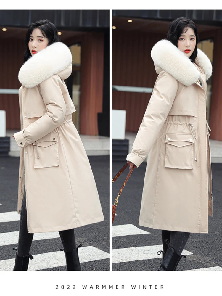 Winter Women Parkas 2022 New Jackets Fur Collar Fashion Snowsuit Long Sleeves Loose Coats Korean Pocket Female Clothing
