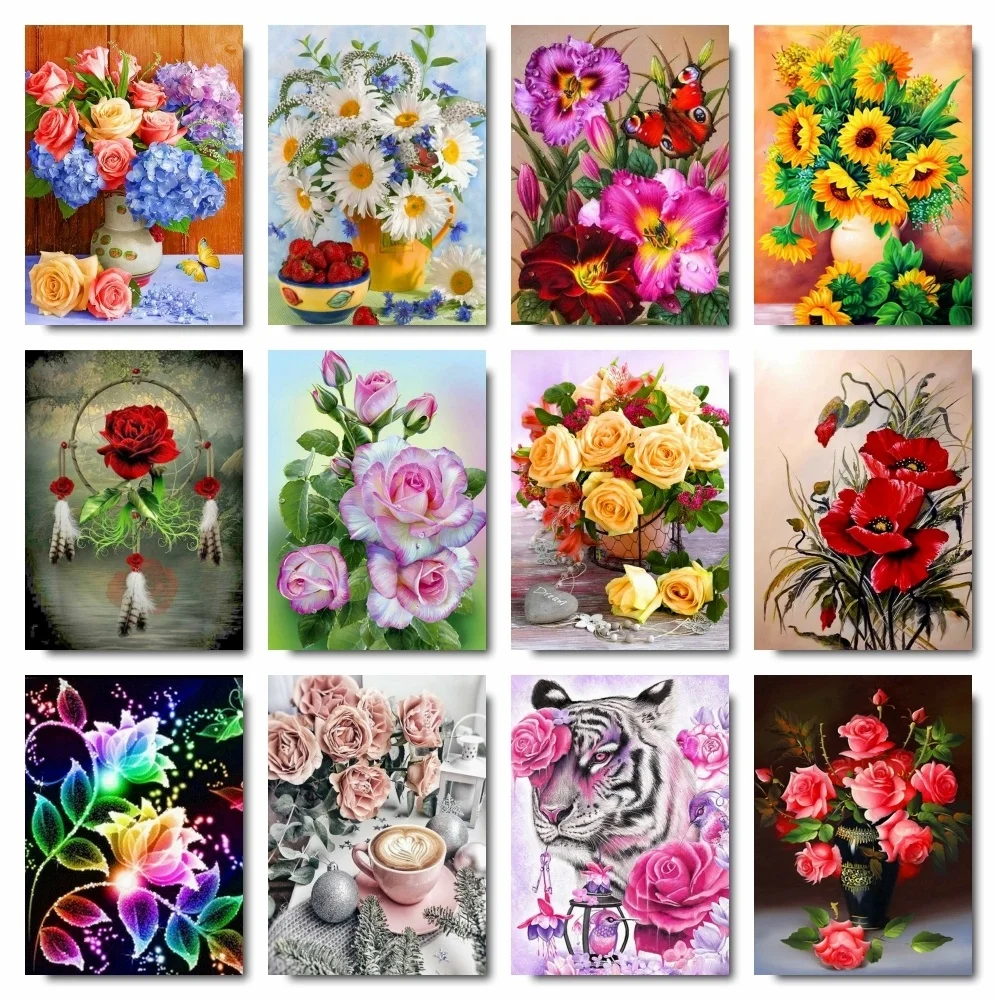 

AZQSD Diamond Embroidery Sunflower Wall Decor Sale Full Square Drill Rose Diamond Painting Flower Picture Rhinestones Handmade