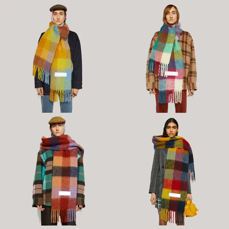 

2022 Ac studios Winter Scarf with Tag Thick Warm Solid Cape Wraps Female Bandana Pashmina Luxury Cashmere Men Scarf Long Tassel