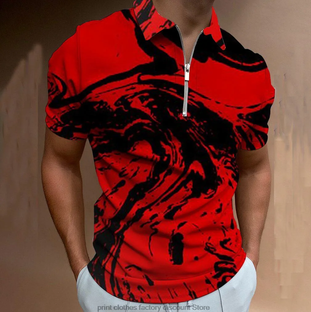 

Men's Clothing 2022 Red Polo Shirt Collar Zipper Valgus Daily Casual Shirts Men's Summer Clothing Short Sleeve Shirt For Men