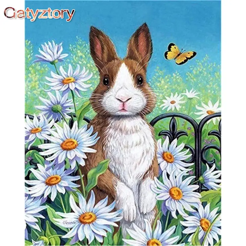 

GATYZTORY 40x50cm Acrylic Paint By Numbers For Adults Daisy And Rabbit Animals Picture By Numbers Wall Artwork For Home Decors