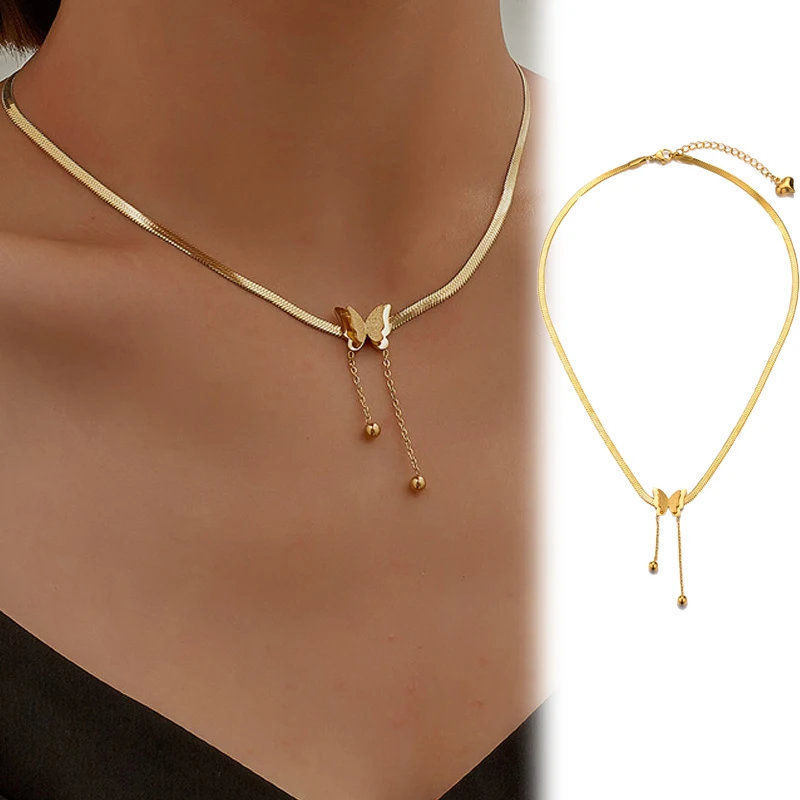 

Stylish Hip Hop Butterfly Necklaces For Women Punk Stainless Steel Choker Chain Necklaces Link Chain Fashion Party Jewelry Gifts