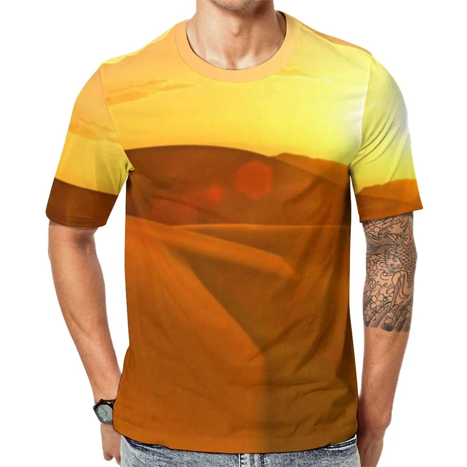 

Gold Desert T-Shirt Sand Dune Sunset Mens Fashion T-Shirts Premium Printed Tees Short-Sleeved Aesthetic Oversize Tops Gift Idea