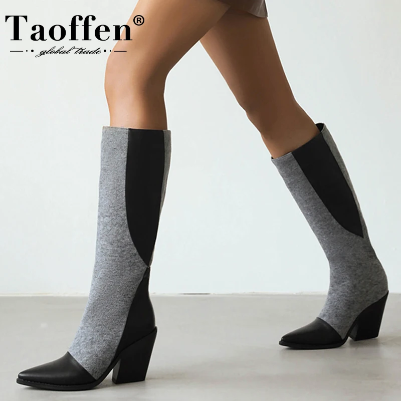 

Taoffen New Women Knee Boots Size 34-43 Mix Color Winter Ladies Shoes Fashion Cool Ins Long Boots Club Ladies Footwear