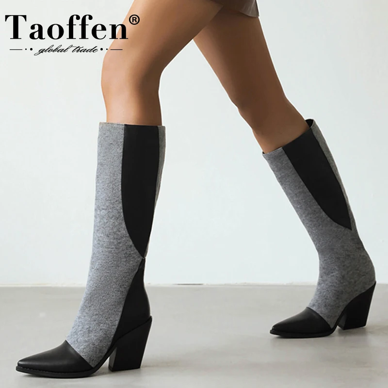 

Taoffen/новые женские сапоги до колена; Размеры 34-43; Смешанные цвета; Зимняя женская обувь; Модные крутые высокие сапоги; Клубная женская обувь