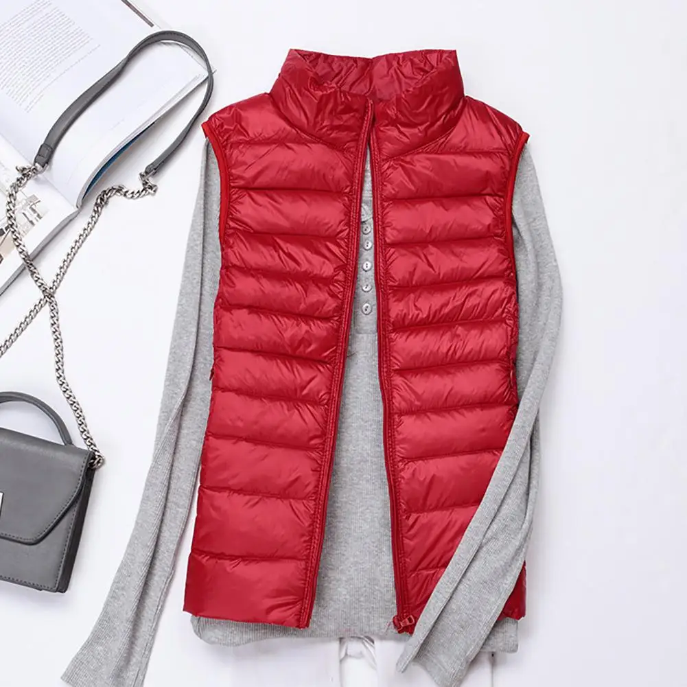 Popular Ladies Down Waistcoat Zipper Lightweight Coldproof Slim Fit Waistcoat  Thin Women Down Vest for Daily Wear