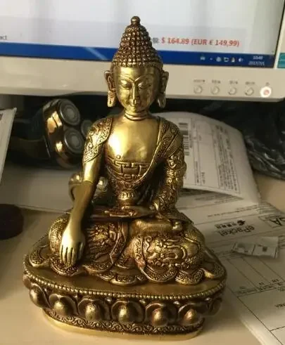 Китайский Тибет Тибетский Буддий Шакьямуни бронзовая статуя Будды 15 см