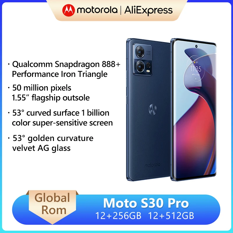 

Global ROM Motorola MOTO S30 Pro 5G Smartphone Snapdragon 888+ 6.55'' 144Hz OLED Screen 50MP Camera 4400mAh Battery Android 12