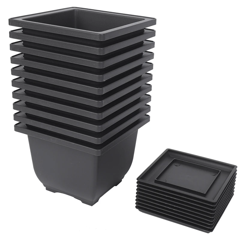 

10 PCS 5.1 Inch Plant Pot Square Plastic Bonsai Training Pots With Pallets Trays Succulent Pots Container For Garden