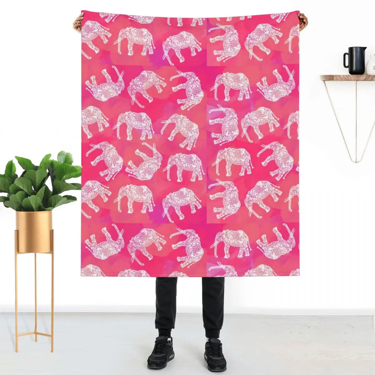 

Tribal Floral Elephant Blanket Pink Animal Print Fleeze Luxury Throw Blanket Thick On the Bed Blankets
