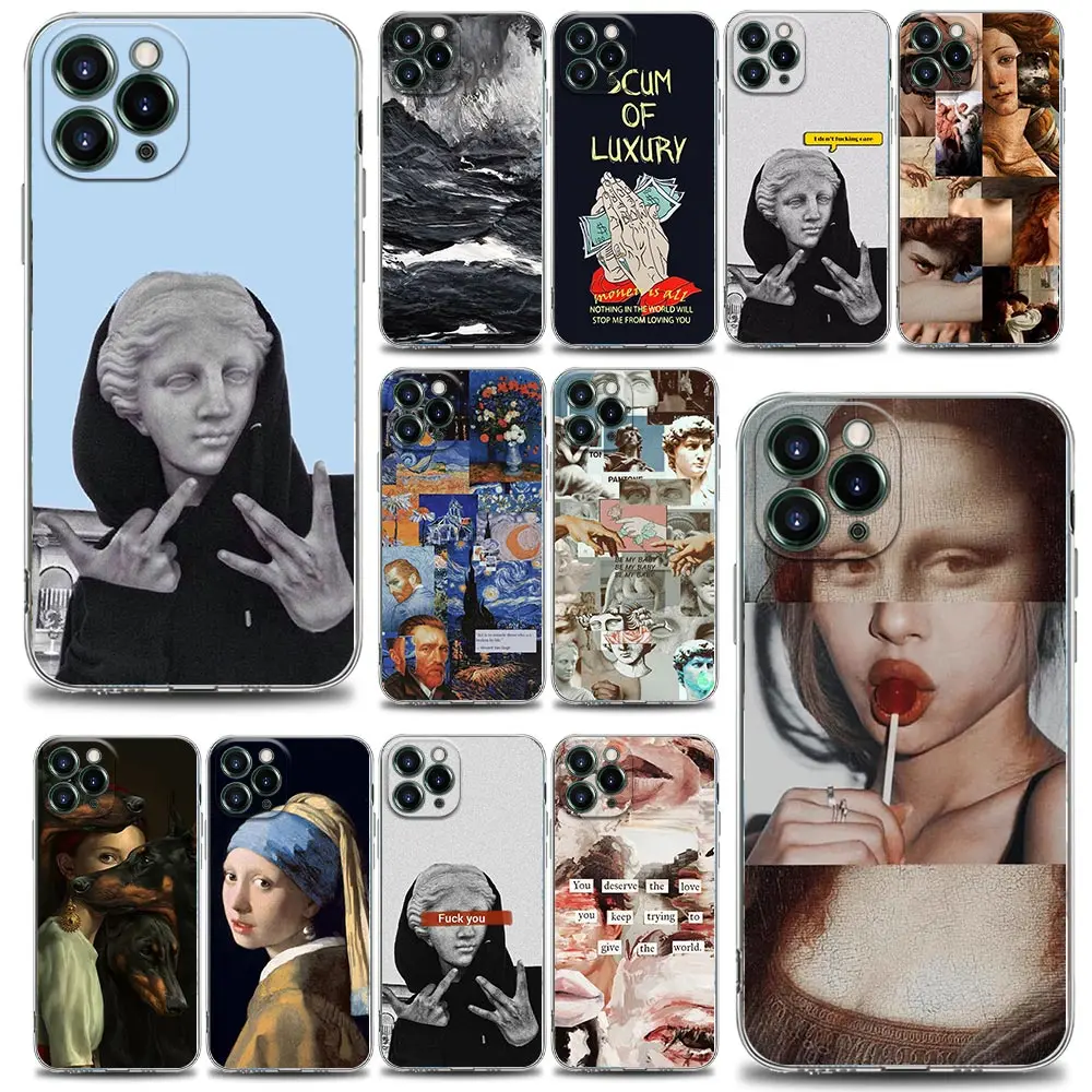 

Clear Phone Case for iPhone 11 12 13 Pro Case Max 7 8 SE XR XS Max 5 5s 6 6s Plus Silicon Cover Lisa Van-Gogh David Abstract Art