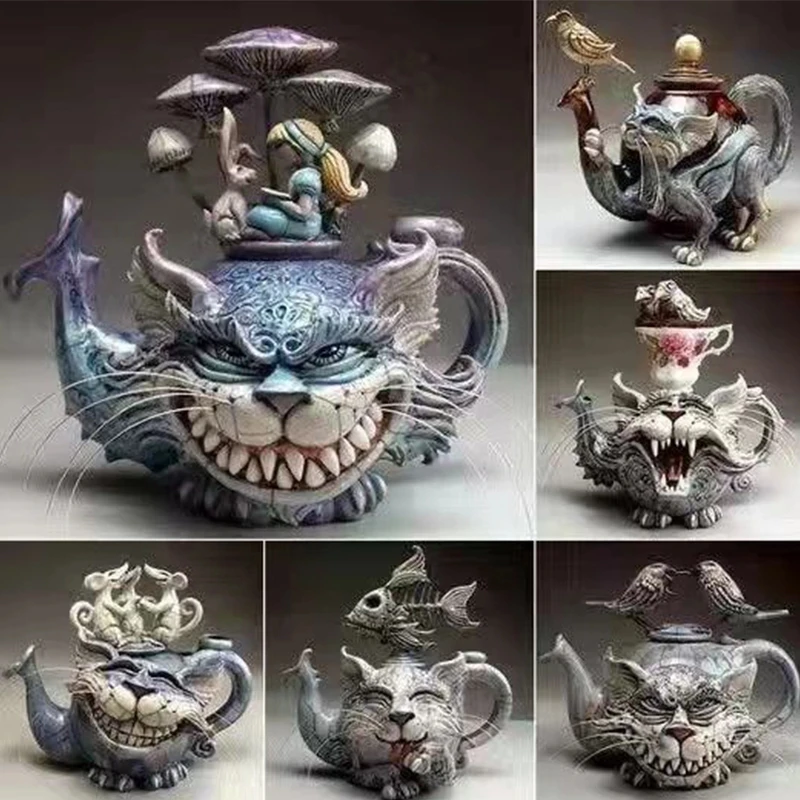 

Creative Devil Cats Animal Imitation Teapot Decorative Sculpture Unique Handmade Art Resin Home Garden Indoor Ornament Gift New