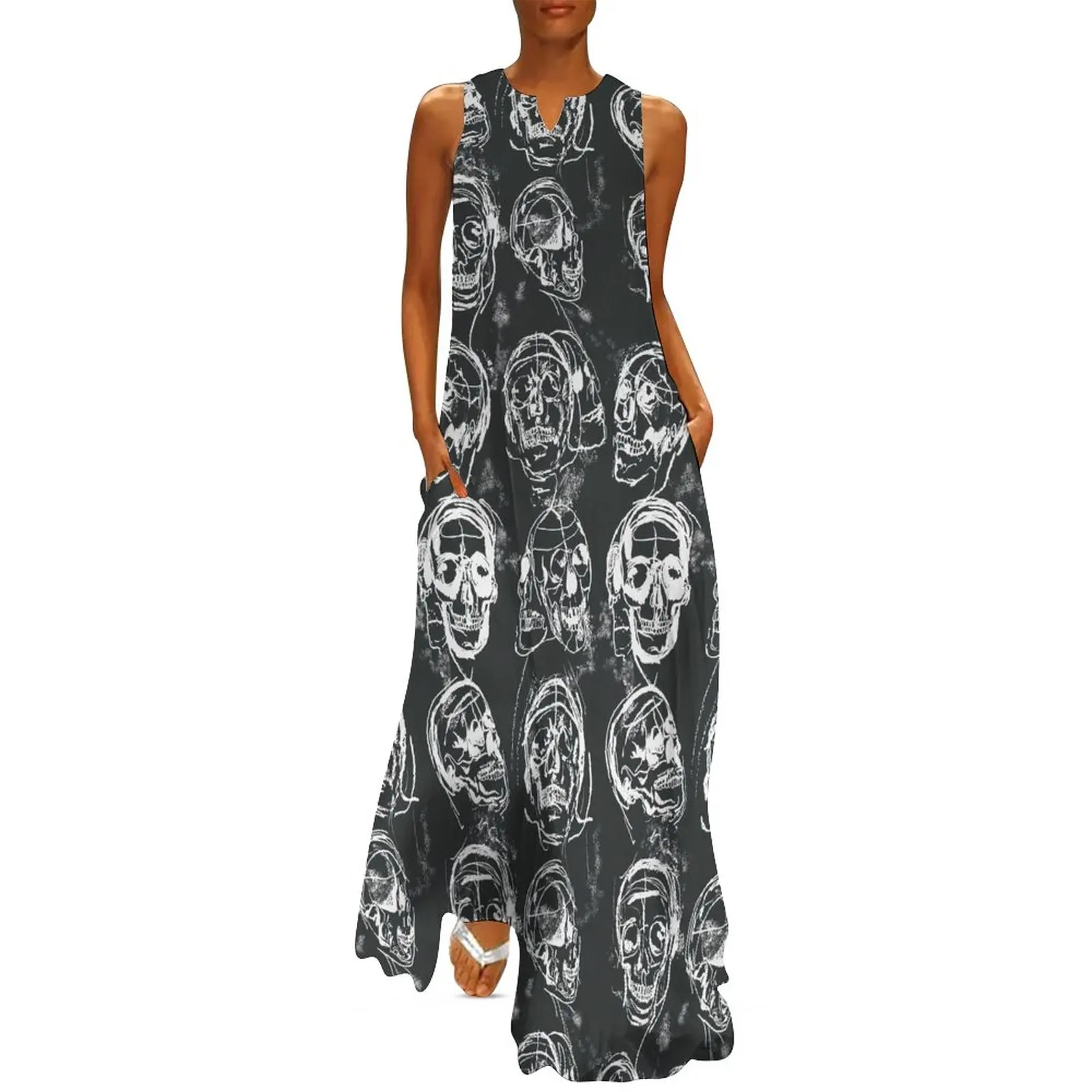 

Types Of Skull Dress Abstract Skulls Pop Art Vintage Maxi Dress Street Style Boho Beach Long Dresses Women V Neck Custom Vestido