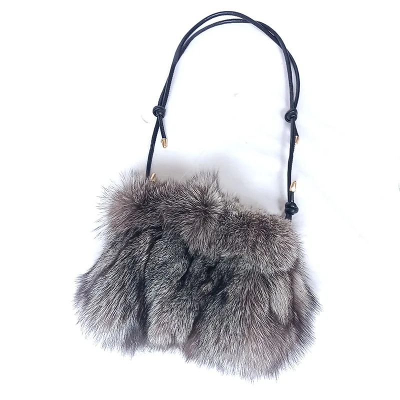 Женская зимняя сумка из натурального Лисьего меха модная теплая женская