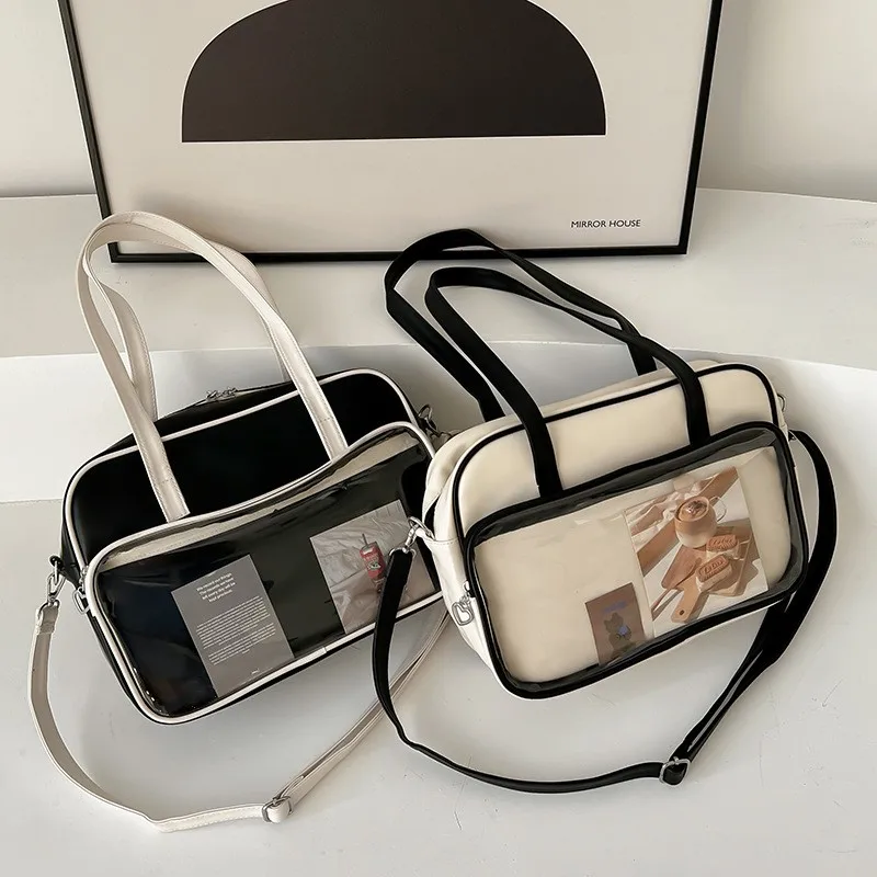 

Women's Tote Bag 2023 Soft PU Leather Large Capacity Shoulder Bag Transparent Messenger Bag Women Handbags For College Students