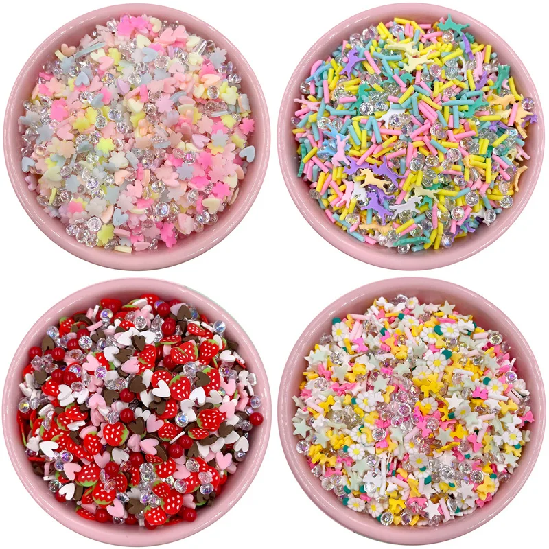 50g Mixed Crystal Fruits Flowers Polymer Slices Hot Clay Sprinkles for Crafts Making DIY Slime Filling Tiny Cute Plastic Klei