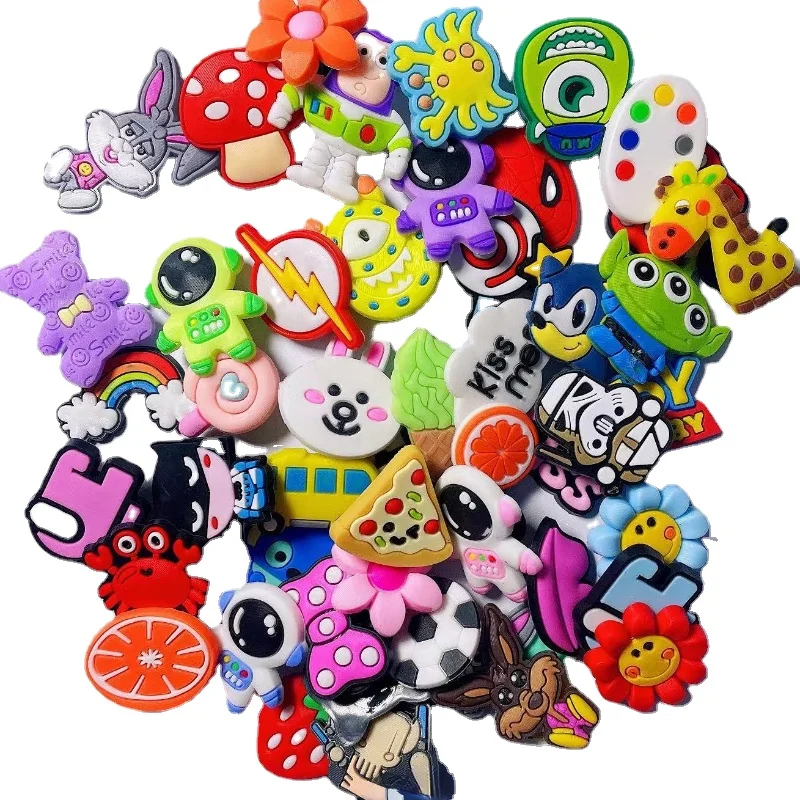 Lot of 100 Random Shoe Charms For Croc Sandals Funny Cartton Shoe Decoration Jibz Unisex Gifts
