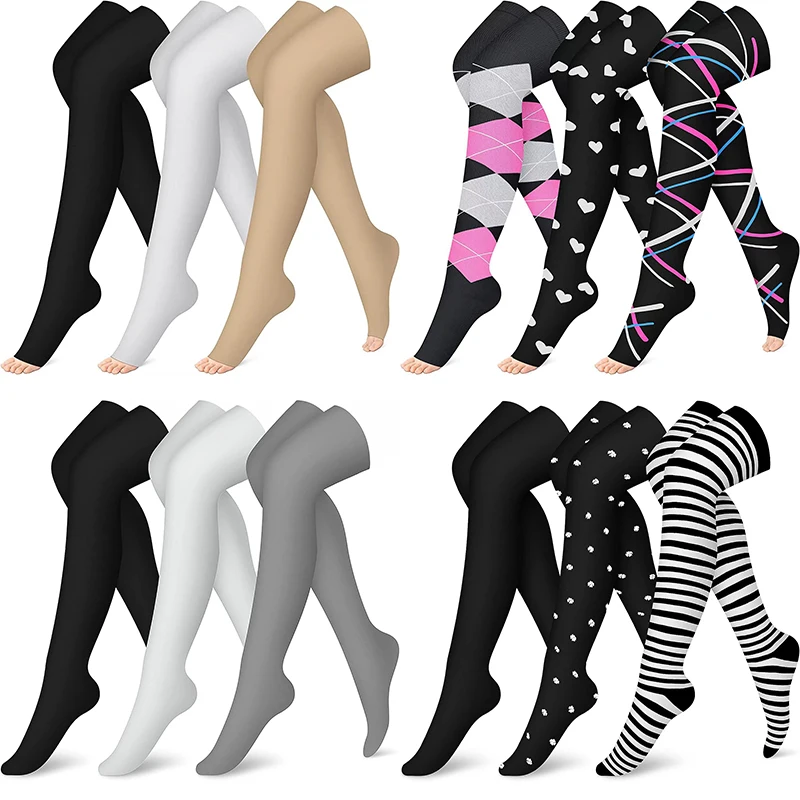 

Компрессионные носки (3 пары) до колена, компрессионные носки для женщин и мужчин, чулки для бега, езды на велосипеде, защита ног с спортивным рисунком