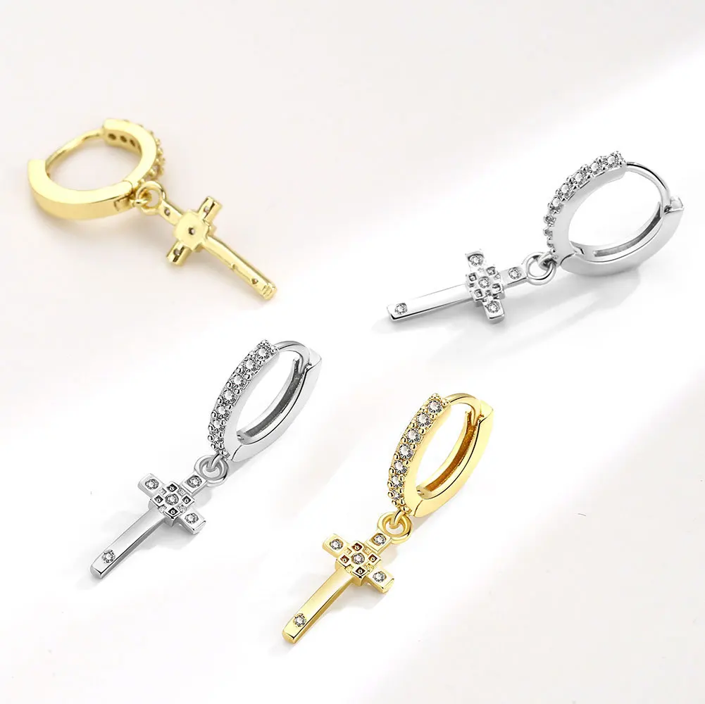 

Jesus Cross Copper Earrings Zircon Crystal Everything Match Women'S High-End Fashion Jewelry Earrings