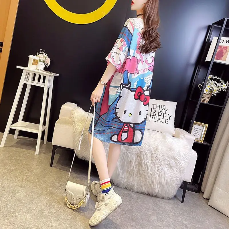 

Sanrio New Cute Hello Kitty Round Neck Printed Short Sleeve T-shirt Skirt Women's Design Loose Dress Long skirt Straight skirt