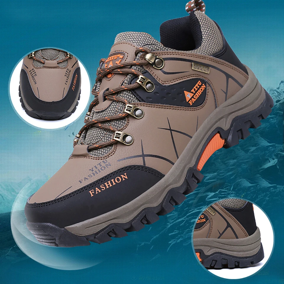 Loekeah Classics Style Men Hiking Shoes Wear-resistant Outdoor Sports Male Shoes Lace-Up Mens Climbing Trekking Hunting Sneakers