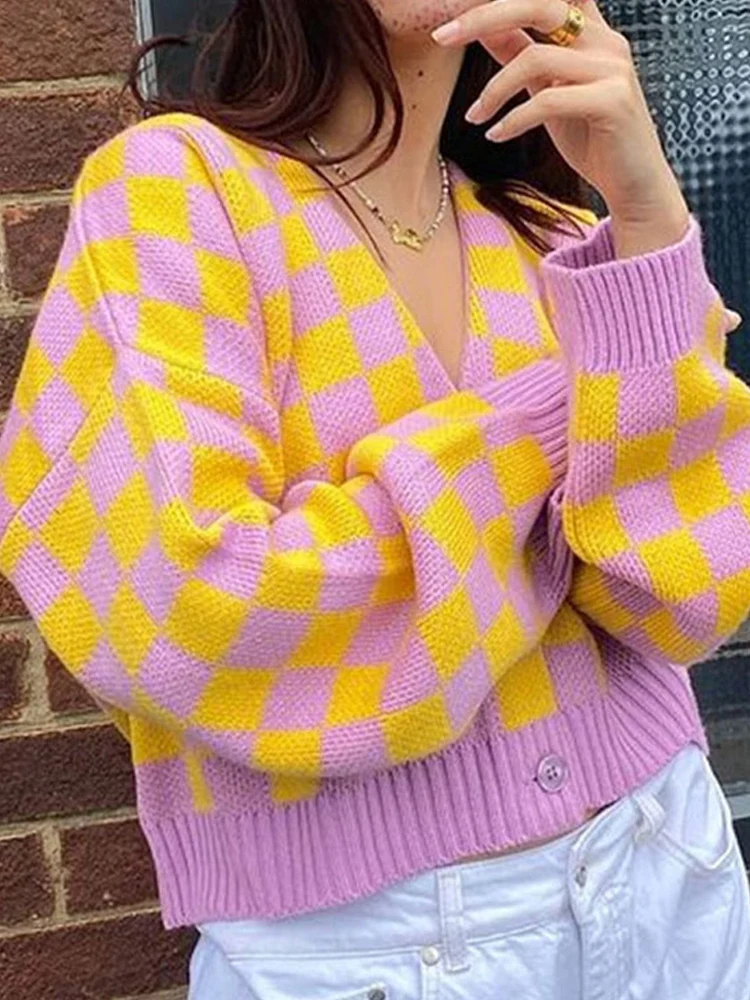 Кардиган женский вязанная кофта с V-образным вырезом и длинным рукавом |