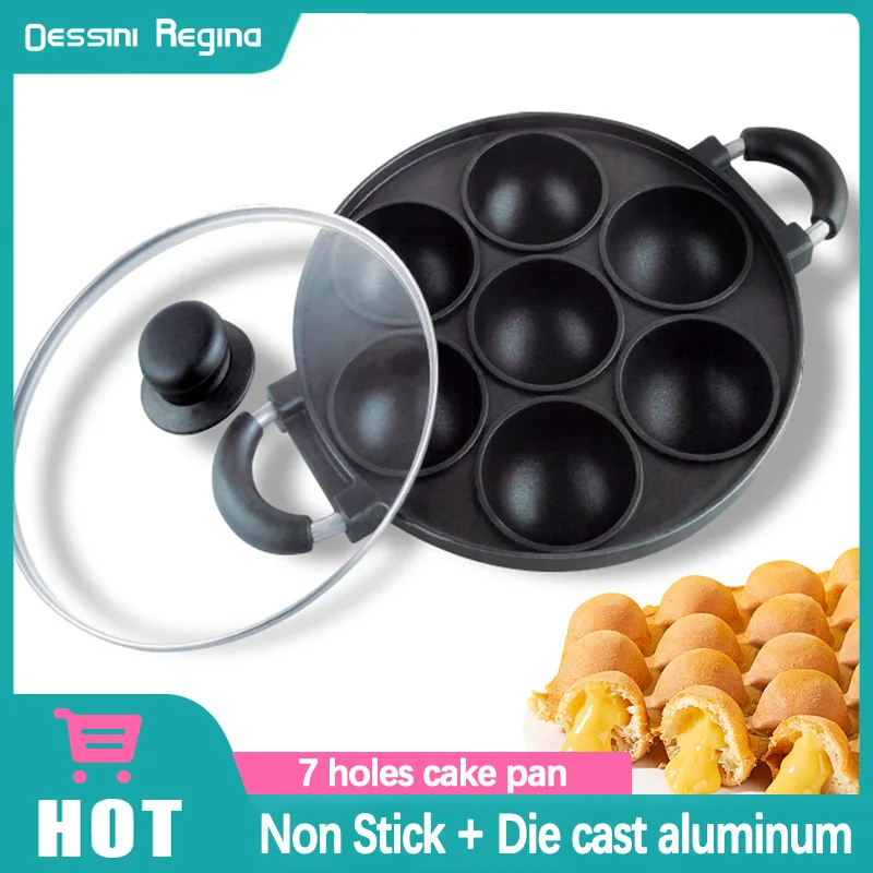 

7 Hole Cooking Cake Pan Cast Iron Omelette Pan Non-Stick Cooking Pot Breakfast Egg Cooker Cake Mold Kitchen Cookware