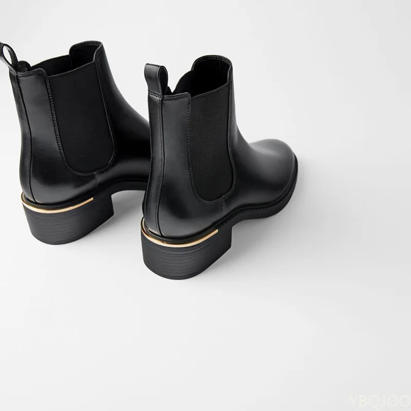 Женские ботинки челси на низком квадратном каблуке с резинкой черные/коричневые