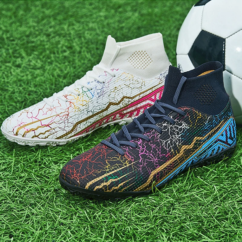 Teenagers Electroplated Sole Football Shoes Lightweight Anti-slip Male Soccer Boots Black and White Matching Style Cleats New In