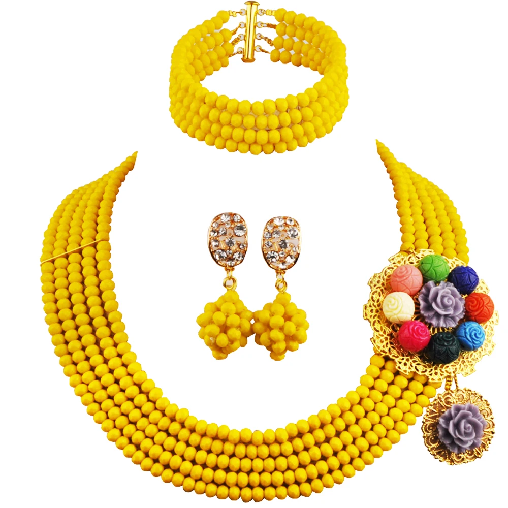 Набор ювелирных изделий с банановыми желтыми африканскими бусинами |