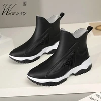 black non slip platform women rainboots fashion waterproof comfort light rubber shoes high quality luxury designer ankle boots