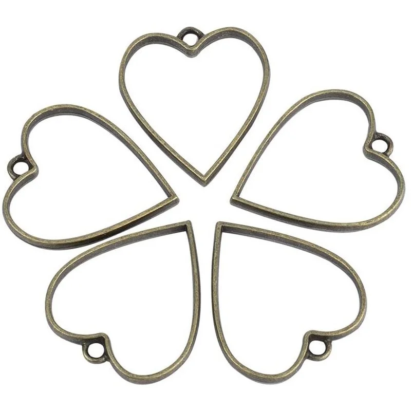 

100Pcs Alloy Open Back Bezel Pendants Heart Charms Pendants Hollow Frame Pendants for DIY Resin Pressed Jewelry Making