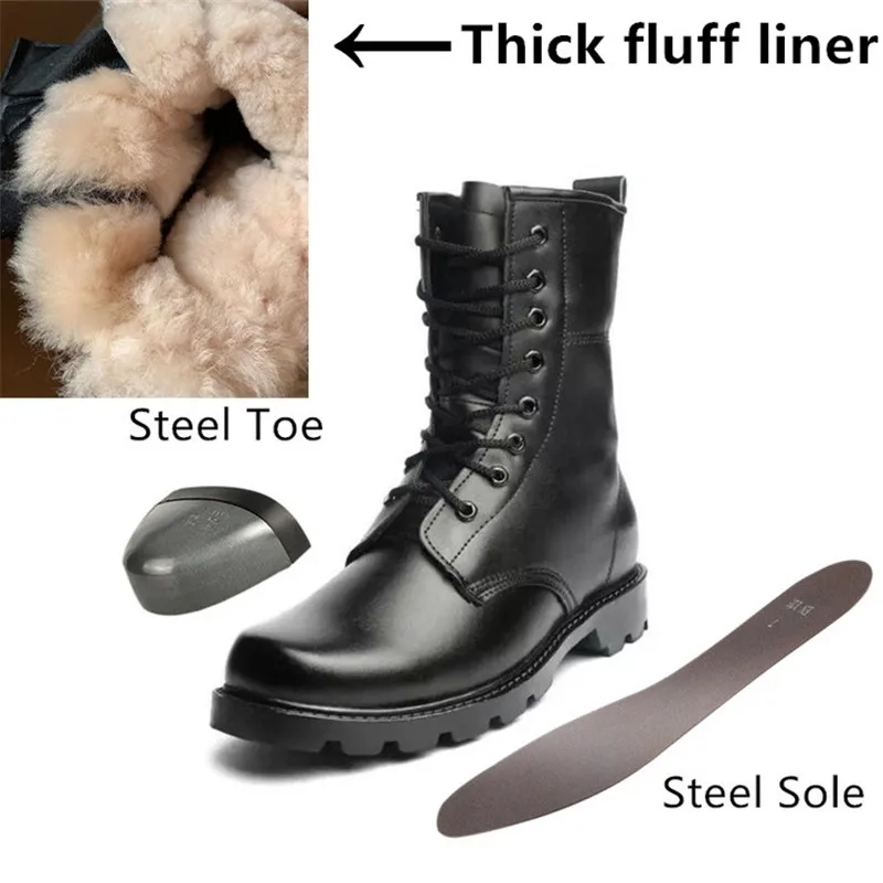 

Military Boots Steel Toe Outdoor Man Snow Ankle Boots Sheep Fur Work Safety Shoes Hunting Hiking Male Army Tactical Combat Boots