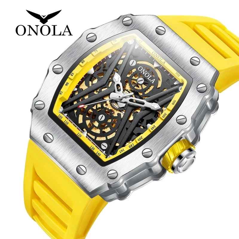 

Часы-скелетоны ONOLA Мужские механические, оригинальный дизайн, роскошные модные светящиеся наручные, автоматические